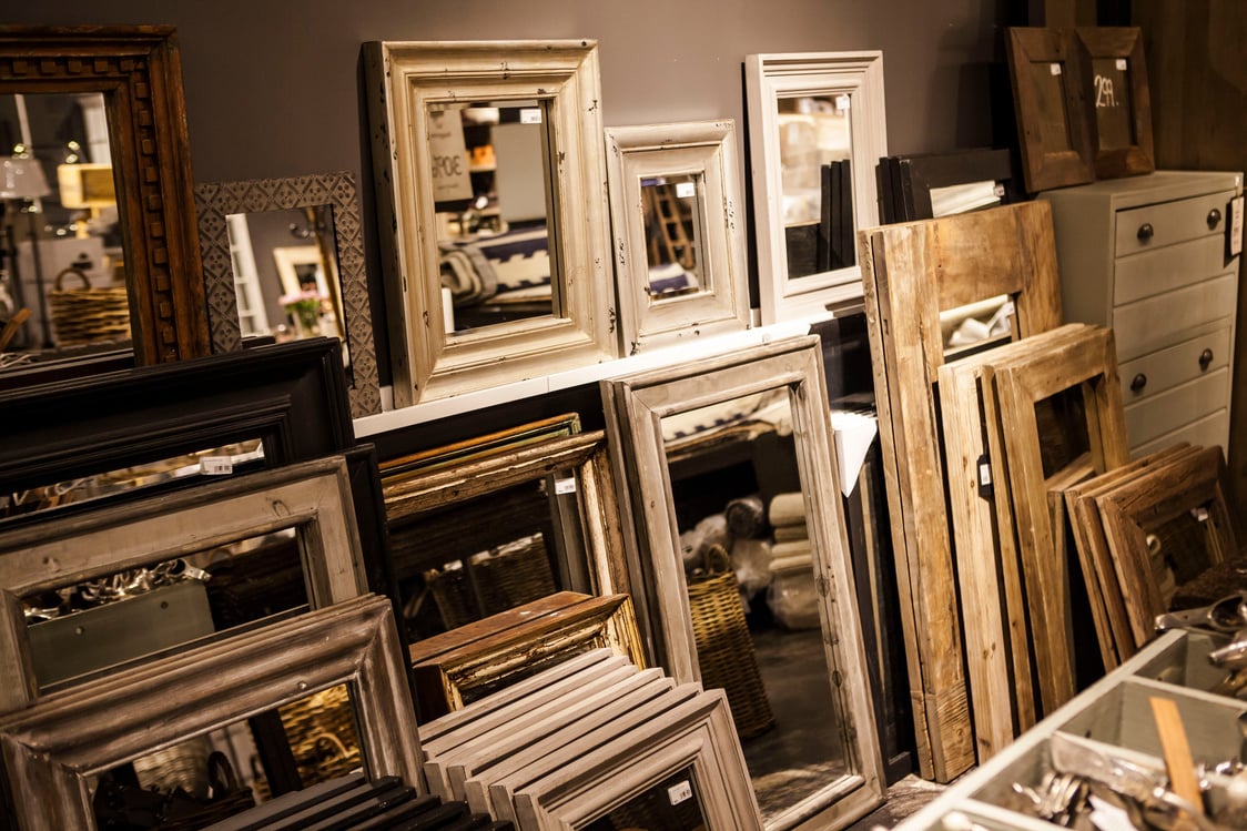 Brown Wooden Framed Mirror Lot Near Wall